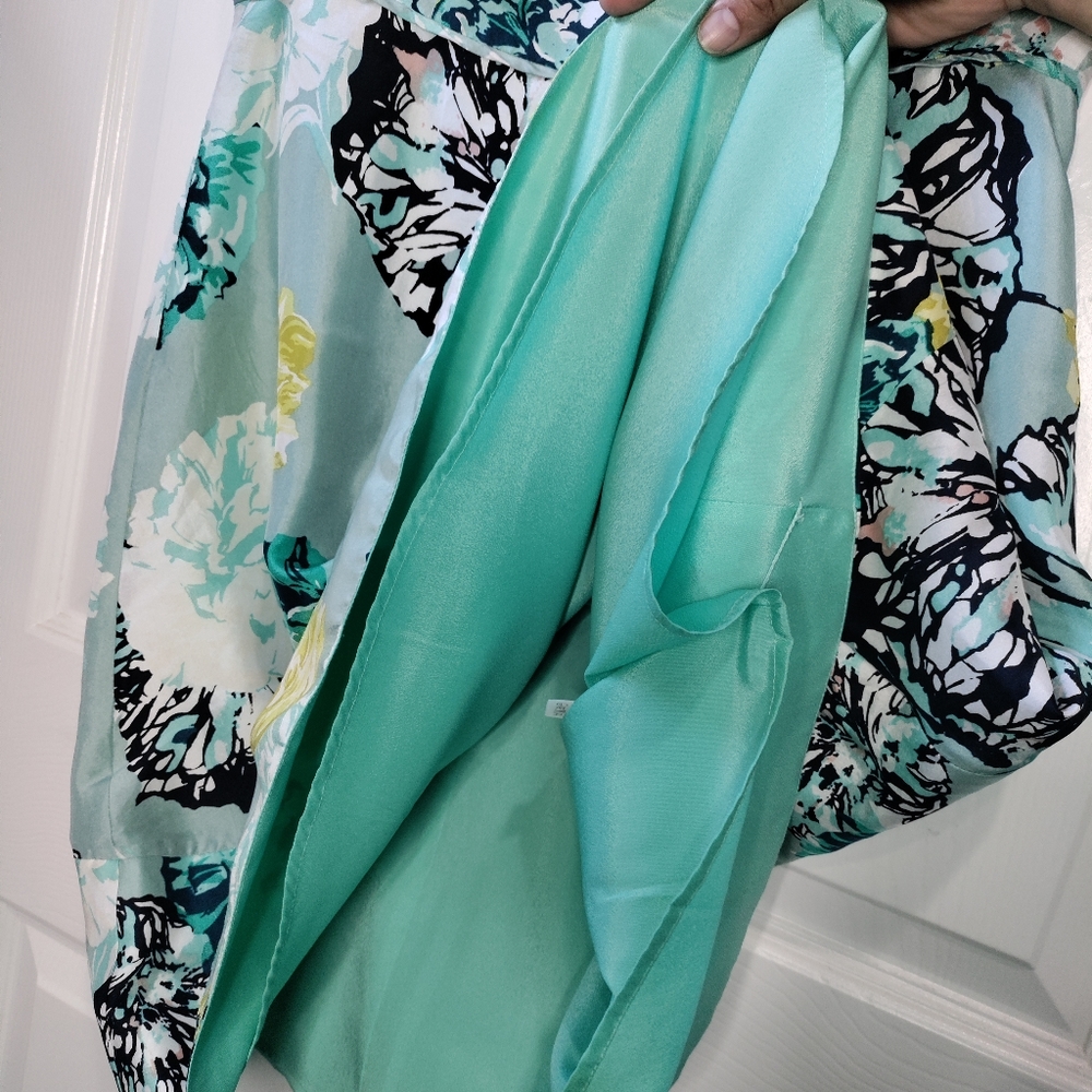 J. Crew teal floral 100% silk dress women's size 6 - Picture 5 of 8